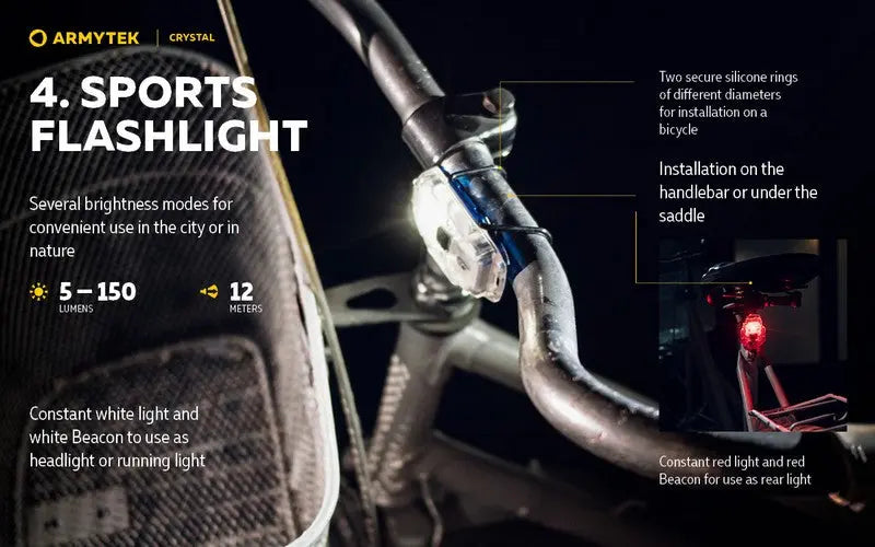 Lampe Armytek Crystal – 150 Lumens Blanc + 30 Lumens Rouge  NYCTALOPE  