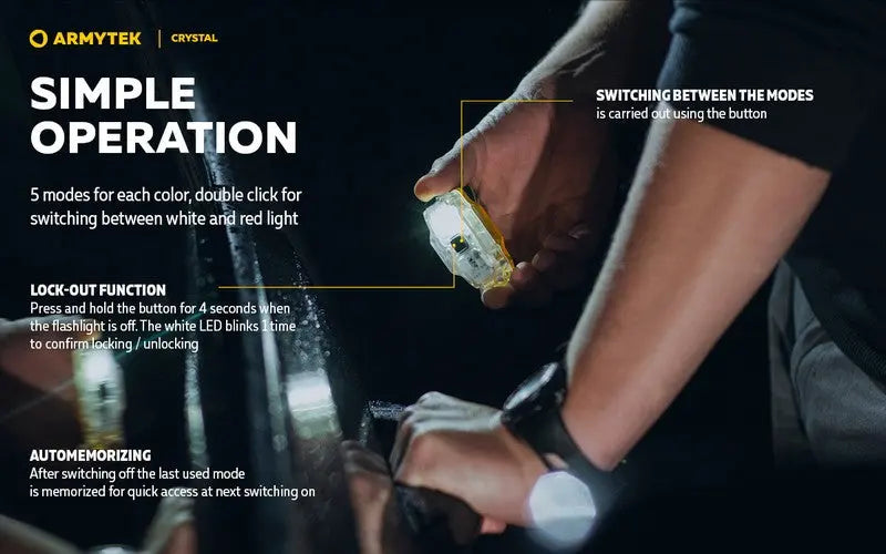Lampe Armytek Crystal – 150 Lumens Blanc + 30 Lumens Rouge  NYCTALOPE  