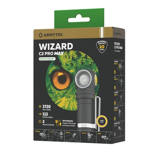 Lampe Frontale Armytek Wizard C2 PRO MAX Magnet USB 4000/3720 Lumens - Rechargeable en USB - NYCTALOPE