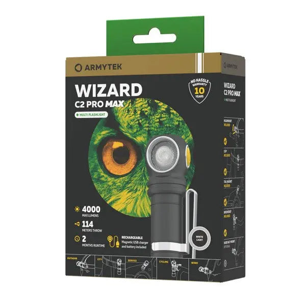 Lampe Frontale Armytek Wizard C2 PRO MAX Magnet USB 4000/3720 Lumens - Rechargeable en USB - NYCTALOPE