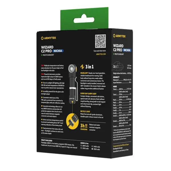 Lampe Frontale Armytek Wizard C2 Pro NICHIA – 1600 Lumens - NYCTALOPE