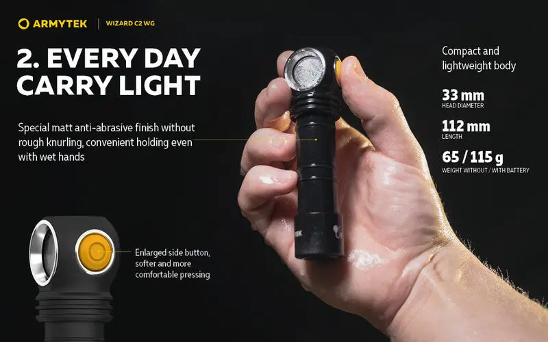 Lampe Frontale Armytek Wizard C2 WG – 1020 Lumens Warm / 400 Lumens Vert  NYCTALOPE  