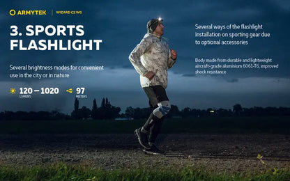 Lampe Frontale Armytek Wizard C2 WG – 1020 Lumens Warm / 400 Lumens Vert  NYCTALOPE  