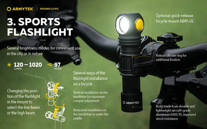 Lampe Frontale Armytek Wizard C2 WG – 1100 Lumens White / 400 Lumens Vert  NYCTALOPE  