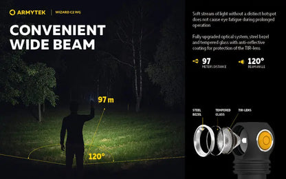 Lampe Frontale Armytek Wizard C2 WG – 1100 Lumens White / 400 Lumens Vert  NYCTALOPE  