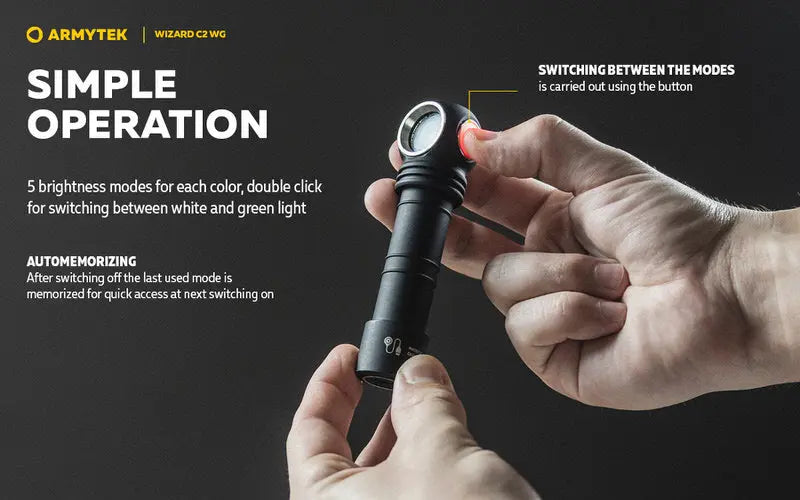 Lampe Frontale Armytek Wizard C2 WG – 1100 Lumens White / 400 Lumens Vert  NYCTALOPE  