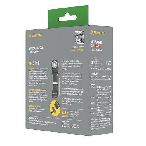 Lampe Frontale Armytek Wizard C2 WR – 1020 Lumens Warm / 230 Lumens Rouge - NYCTALOPE