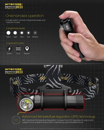 Lampe Frontale Nitecore HC33 – 1800 Lumens  NYCTALOPE  