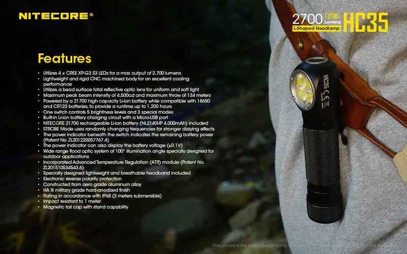 Lampe Frontale Nitecore HC35 – 2700 Lumens  NYCTALOPE  