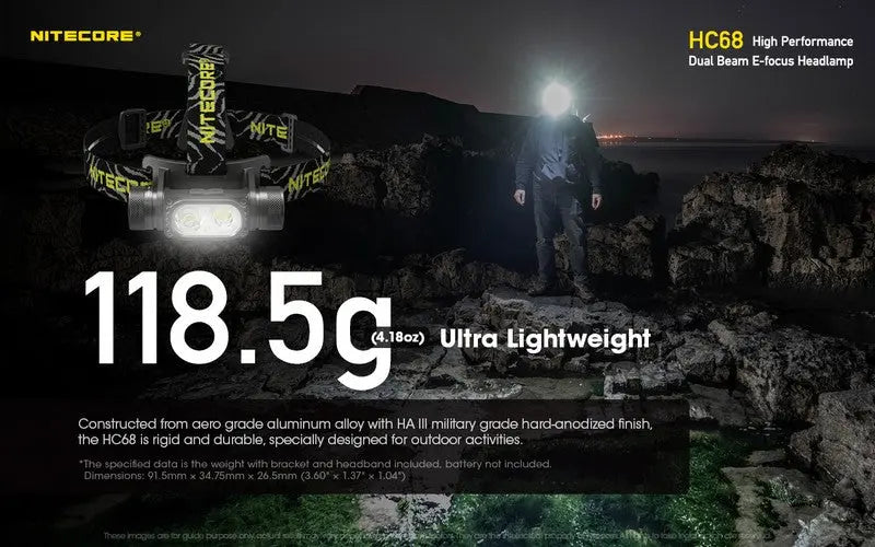 Lampe Frontale Nitecore HC68 Rechargeable – 2000 Lumens  NYCTALOPE  