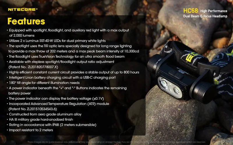 Lampe Frontale Nitecore HC68 Rechargeable – 2000 Lumens  NYCTALOPE  