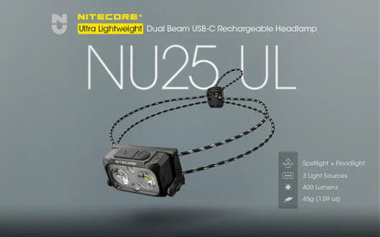 Lampe Frontale Nitecore NU25UL – 400 Lumens  NYCTALOPE  
