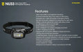 Lampe Frontale Nitecore NU33 – 700 Lumens  NYCTALOPE  