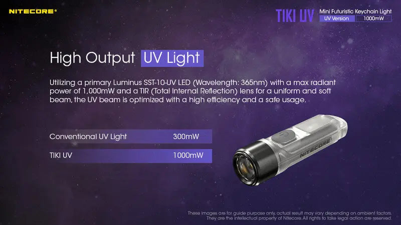 Lampe Nitecore TIKI UV – 1000mW 365nm rechargeable, pour porte-clés  NYCTALOPE  