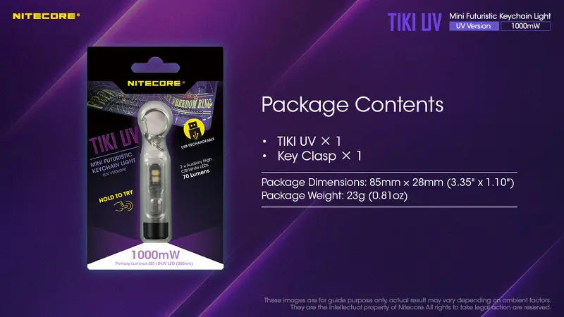 Lampe Nitecore TIKI UV – 1000mW 365nm rechargeable, pour porte-clés  NYCTALOPE  