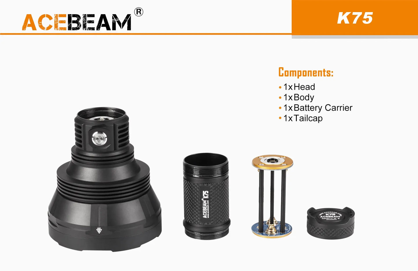 Lampe Torche Acebeam K75 – 6300 Lumens – Portée 2500 mètres  NYCTALOPE  