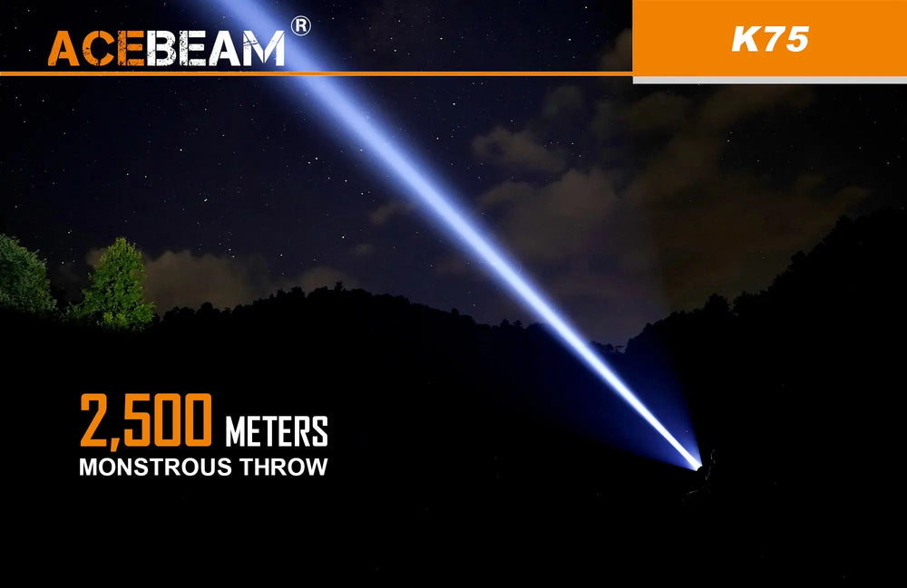 Lampe Torche Acebeam K75 – 6300 Lumens – Portée 2500 mètres  NYCTALOPE  