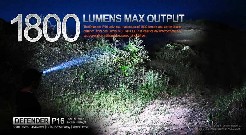 Lampe Torche Acebeam P16 – 1800 Lumens  NYCTALOPE  