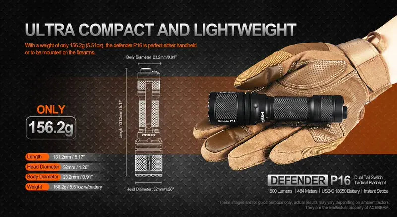 Lampe Torche Acebeam P16 – 1800 Lumens  NYCTALOPE  