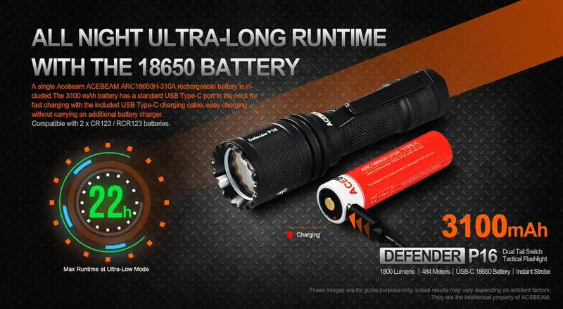 Lampe Torche Acebeam P16 – 1800 Lumens  NYCTALOPE  