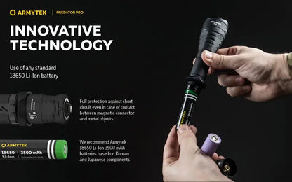 Lampe Torche Armytek Predator Pro Magnet USB – 1500/1400 Lumens - NYCTALOPE