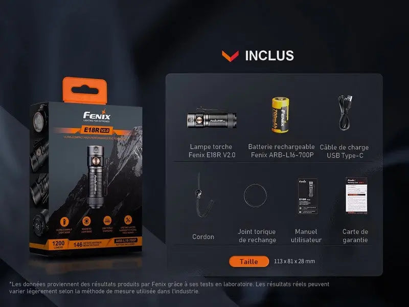 Lampe Torche Fenix E18R V2.0 – 1200 Lumens  NYCTALOPE  