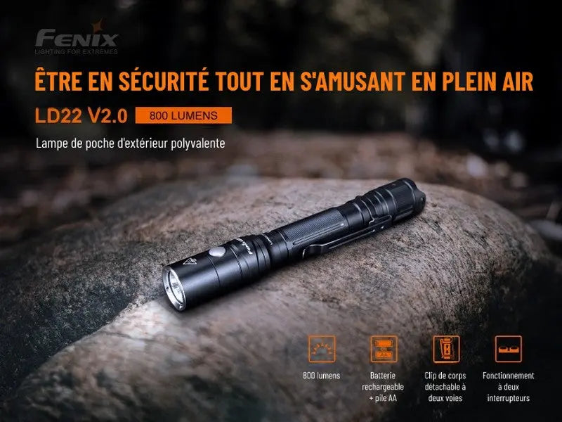 Lampe Torche Fenix LD22 V2.0 – 800 Lumens  NYCTALOPE  