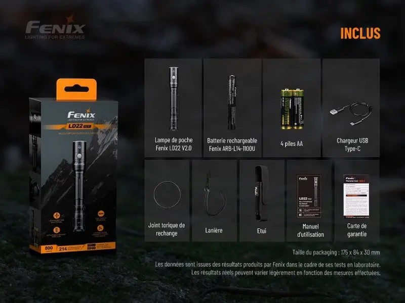 Lampe Torche Fenix LD22 V2.0 – 800 Lumens  NYCTALOPE  
