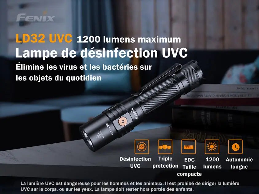 Lampe Torche Fenix LD32 UVC – 1200 Lumens – Désinfection UVC  NYCTALOPE  