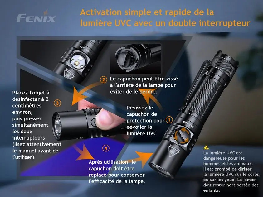 Lampe Torche Fenix LD32 UVC – 1200 Lumens – Désinfection UVC  NYCTALOPE  