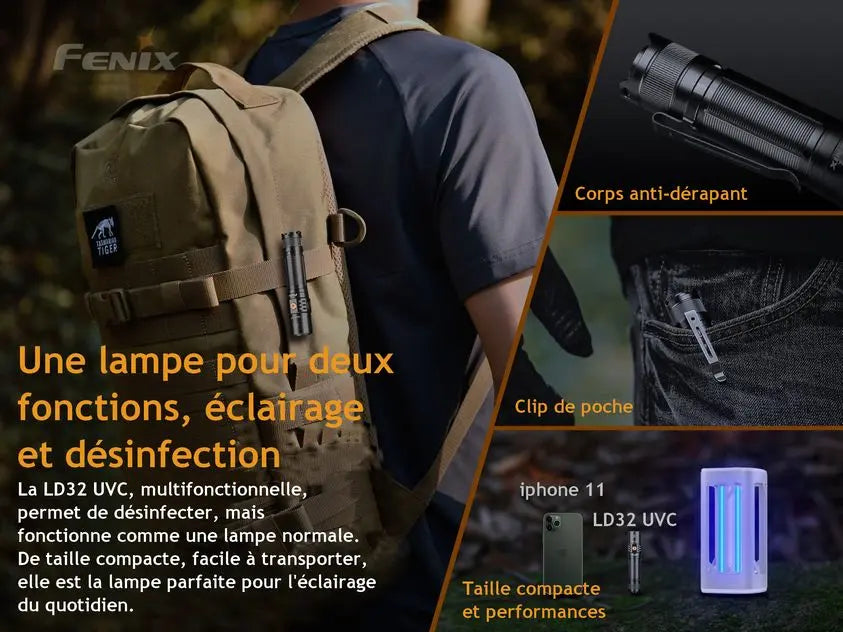 Lampe Torche Fenix LD32 UVC – 1200 Lumens – Désinfection UVC  NYCTALOPE  