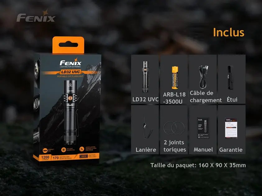 Lampe Torche Fenix LD32 UVC – 1200 Lumens – Désinfection UVC  NYCTALOPE  