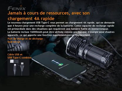 Lampe Torche Fenix LR50R – 12000 Lumens - Rechargeable - NYCTALOPE