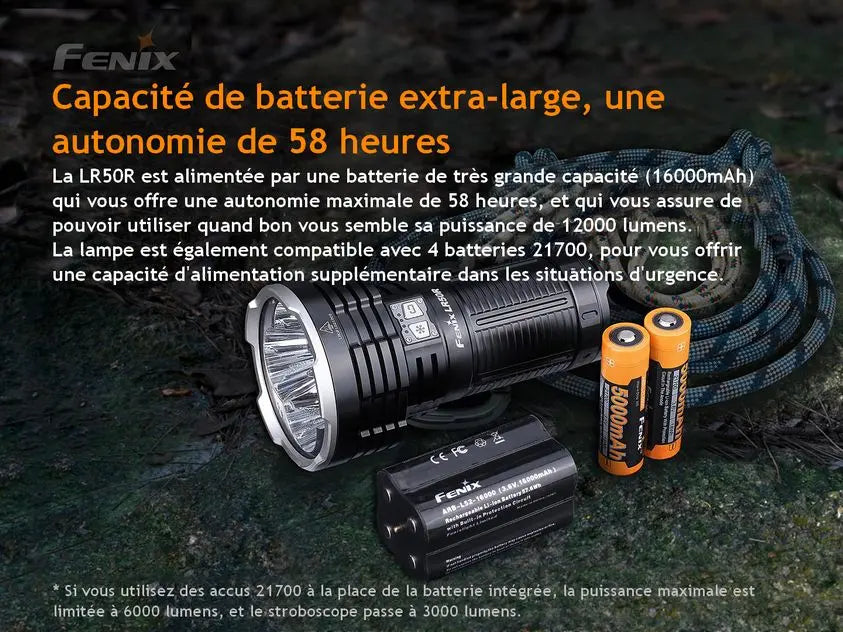 Lampe Torche Fenix LR50R – 12000 Lumens - Rechargeable - NYCTALOPE