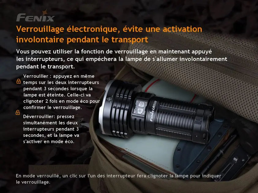 Lampe Torche Fenix LR50R – 12000 Lumens - Rechargeable - NYCTALOPE