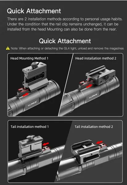 Lampe Torche Klarus GL4 - 3300 Lumens – Rechargeable + Fixation picatinny + Interrupteur déporté  NYCTALOPE  