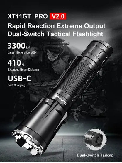 Lampe Torche Klarus XT11GT PRO V2 – 3300 Lumens tactique et rechargeable  NYCTALOPE  