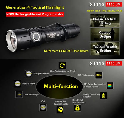 Lampe Torche Klarus XT11S – 1100 Lumens tactique et rechargeable  NYCTALOPE  
