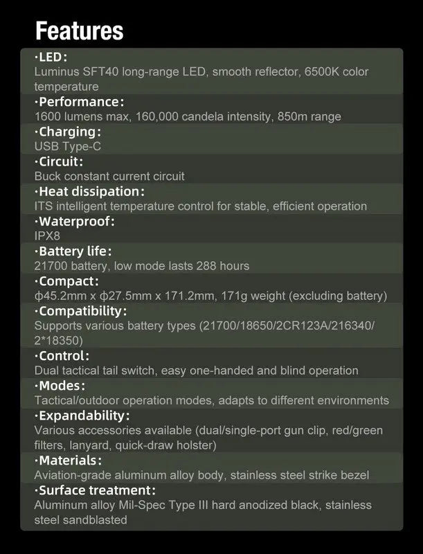 Lampe Torche Klarus XT12GT PRO – 1600 Lumens - Tactique et rechargeable  NYCTALOPE  