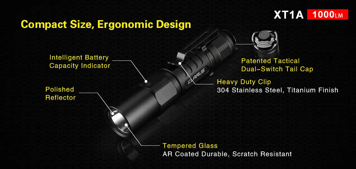 Lampe Torche Klarus XT1A – 1000 Lumens - NYCTALOPE