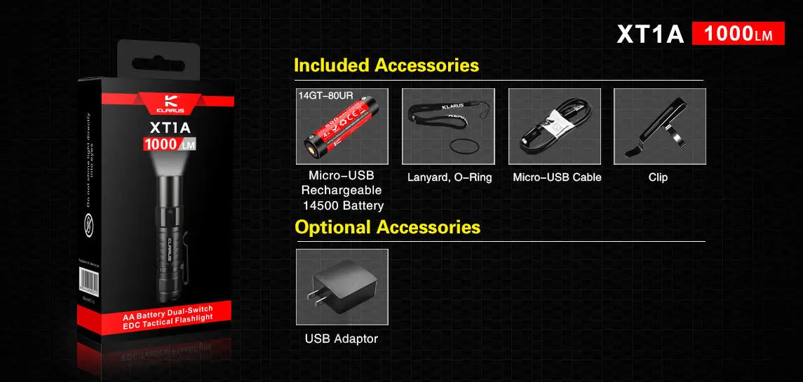 Lampe Torche Klarus XT1A – 1000 Lumens - NYCTALOPE