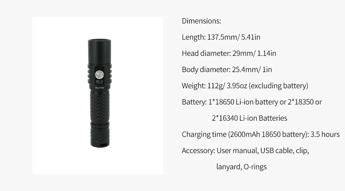 Lampe Torche MecArmy MOT10 – 900 Lumens - NYCTALOPE