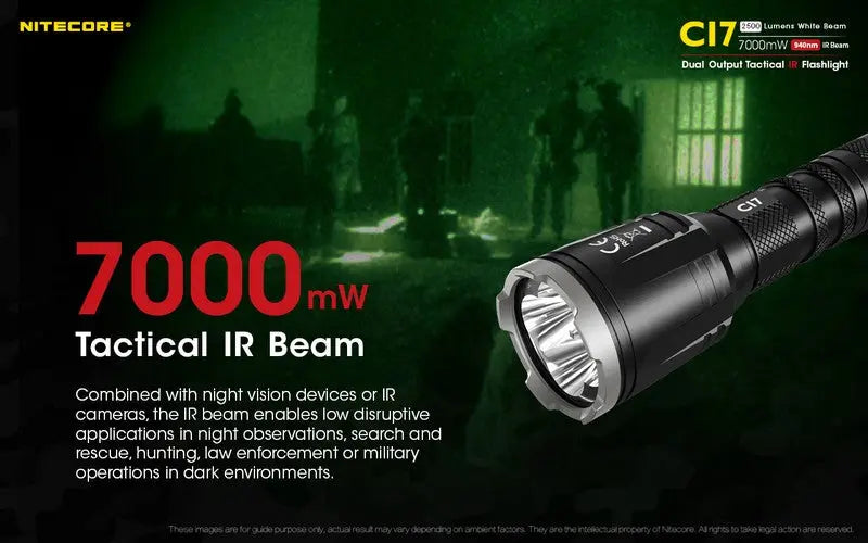 Lampe Torche Nitecore CI7 – 2500 Lumens + 7W Infrarouge  NYCTALOPE  