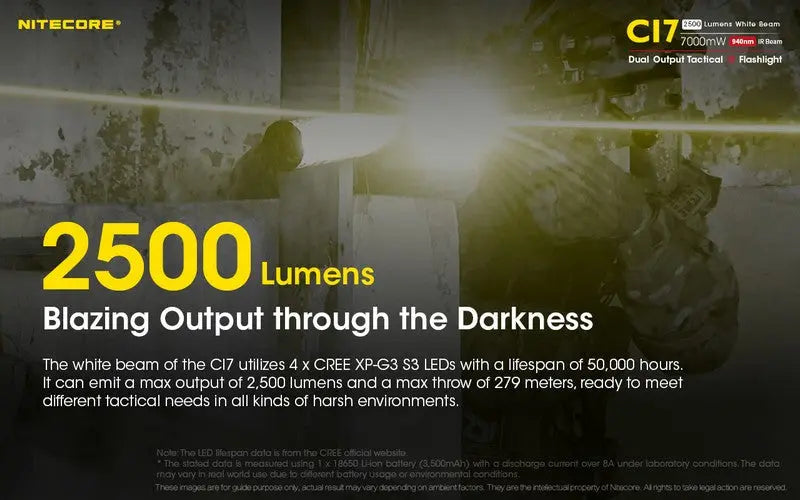 Lampe Torche Nitecore CI7 – 2500 Lumens + 7W Infrarouge  NYCTALOPE  