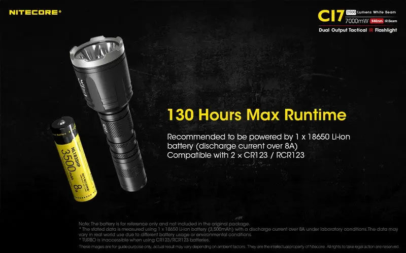 Lampe Torche Nitecore CI7 – 2500 Lumens + 7W Infrarouge  NYCTALOPE  