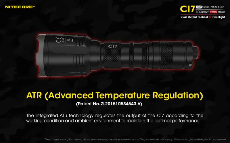 Lampe Torche Nitecore CI7 – 2500 Lumens + 7W Infrarouge  NYCTALOPE  