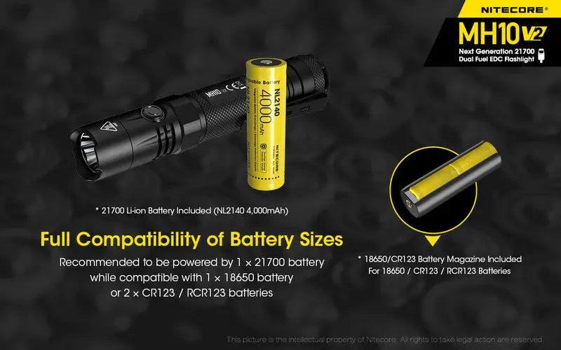 Lampe Torche Nitecore MH10V2 – 1200 Lumens - Rechargeable  NYCTALOPE  