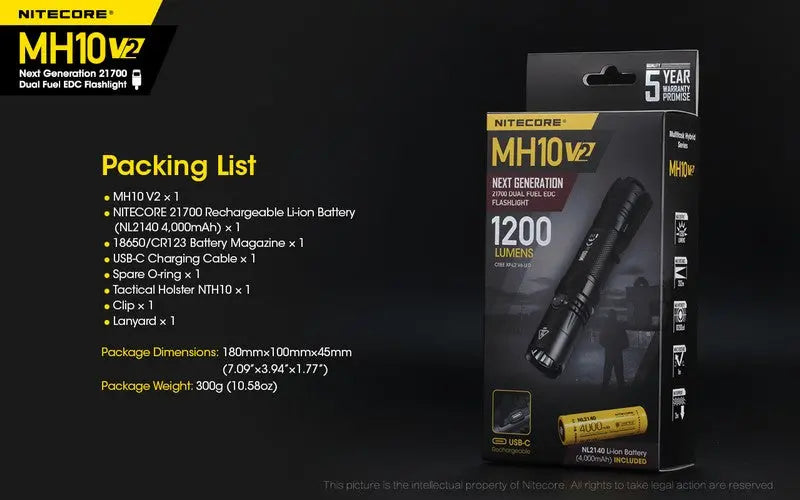 Lampe Torche Nitecore MH10V2 – 1200 Lumens - Rechargeable  NYCTALOPE  