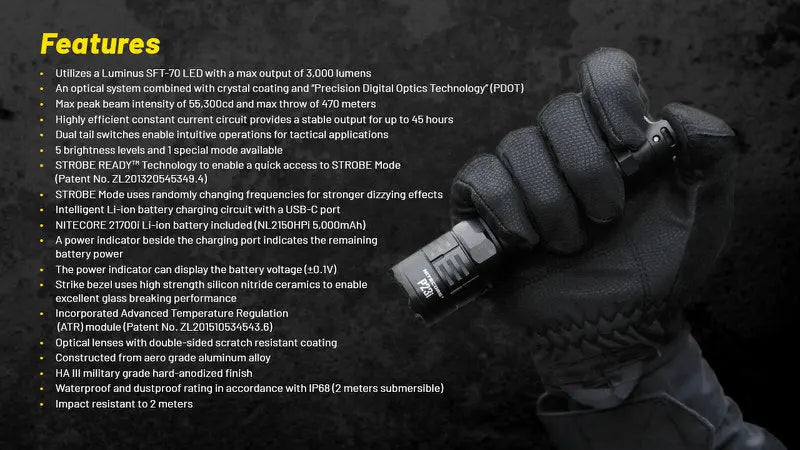 Lampe Torche Nitecore P23i – 3000 Lumens  NYCTALOPE  