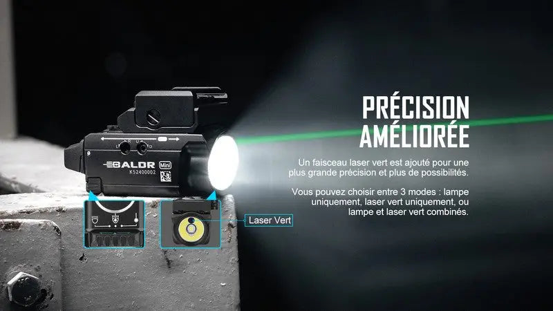 Lampe Torche Olight BALDR Mini – 600 Lumens – Laser Vert - NYCTALOPE